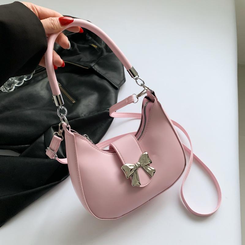 Niche Fashion New Armpit Bag Sweet Solid Color Bow Portable Shoulder Messenger Bag Women