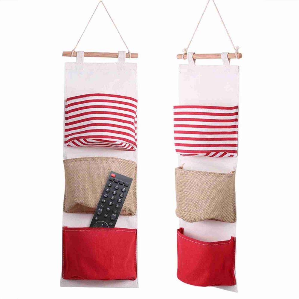 3Layer Design Hanging Storage Bag Cotton Linen Fabric Wardrobe Hanging Bag  Door Hanging