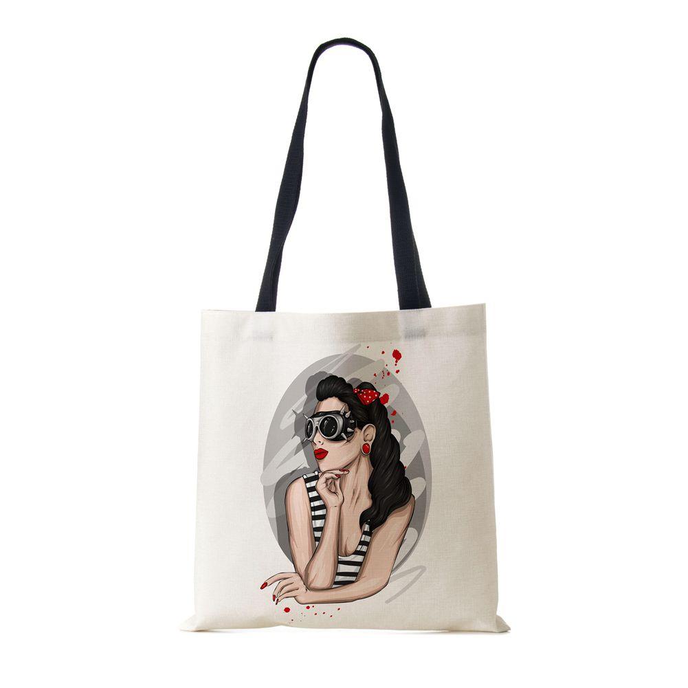 Сумка-тоут через плечо Gril Женская 2022 Многоразовая с принтом Харадзюку Повседневная Холщовая Сумка-шоппер Складная Дорожная Школьная Сумка для Книг Пляжная сумка CLE