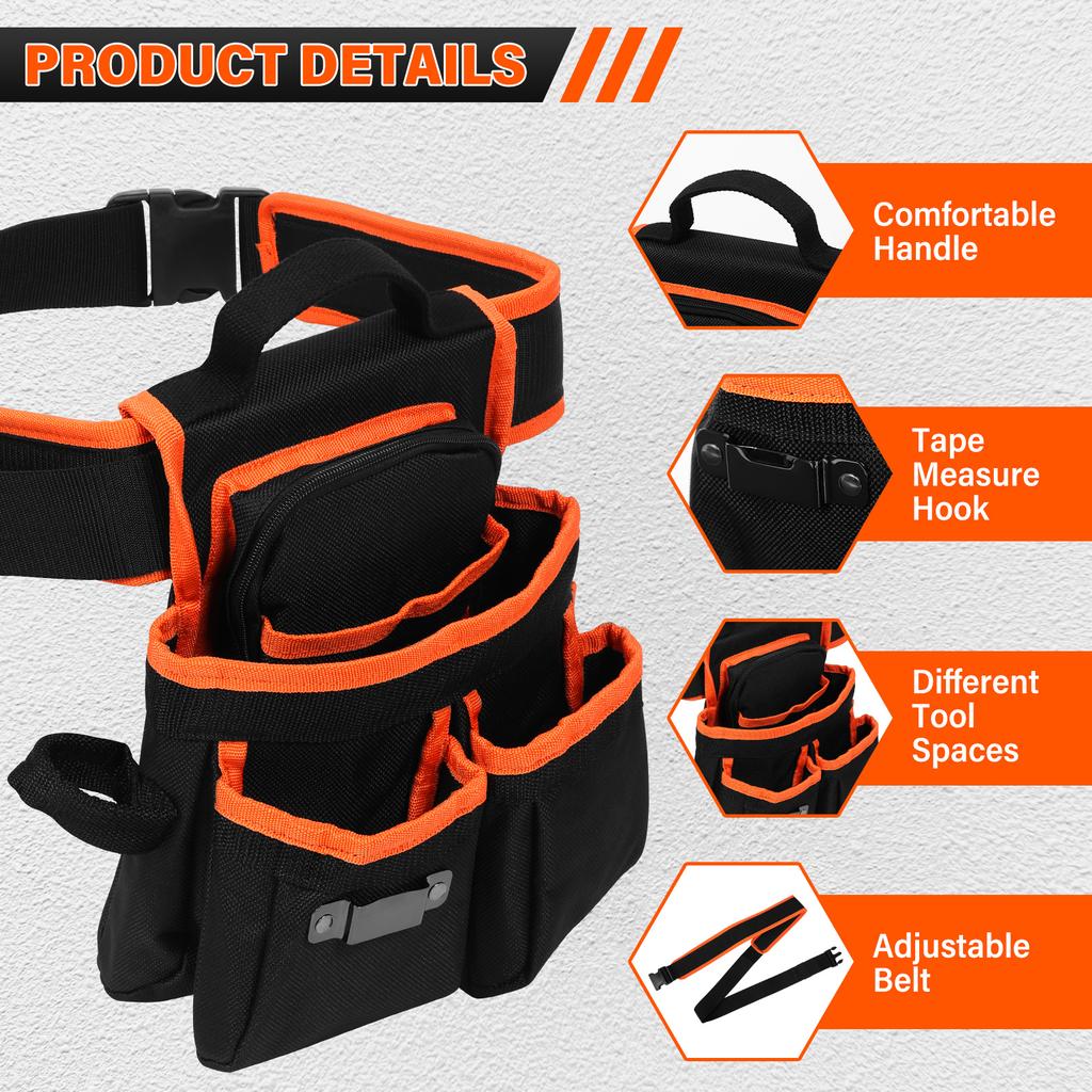 Electrician Tools Bag with 5 Internal Pockets & Hammer Holder Multifunctional Adjustable Oxford Cloth Tool Belt for Carpenter