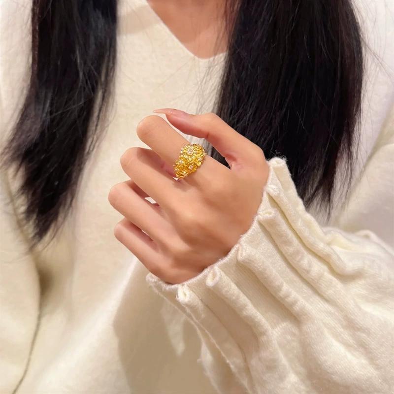 925 Серебряные цветы, похожие на парчу, новое китайское кольцо, женское позолоченное свадебное кольцо в стиле ретро с инкрустацией цирконием