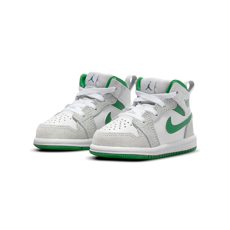 Air Jordan 1 Mid SE TD Grey Pine Green Детские кроссовки Белые светло-дымчато-серые DC7250-103