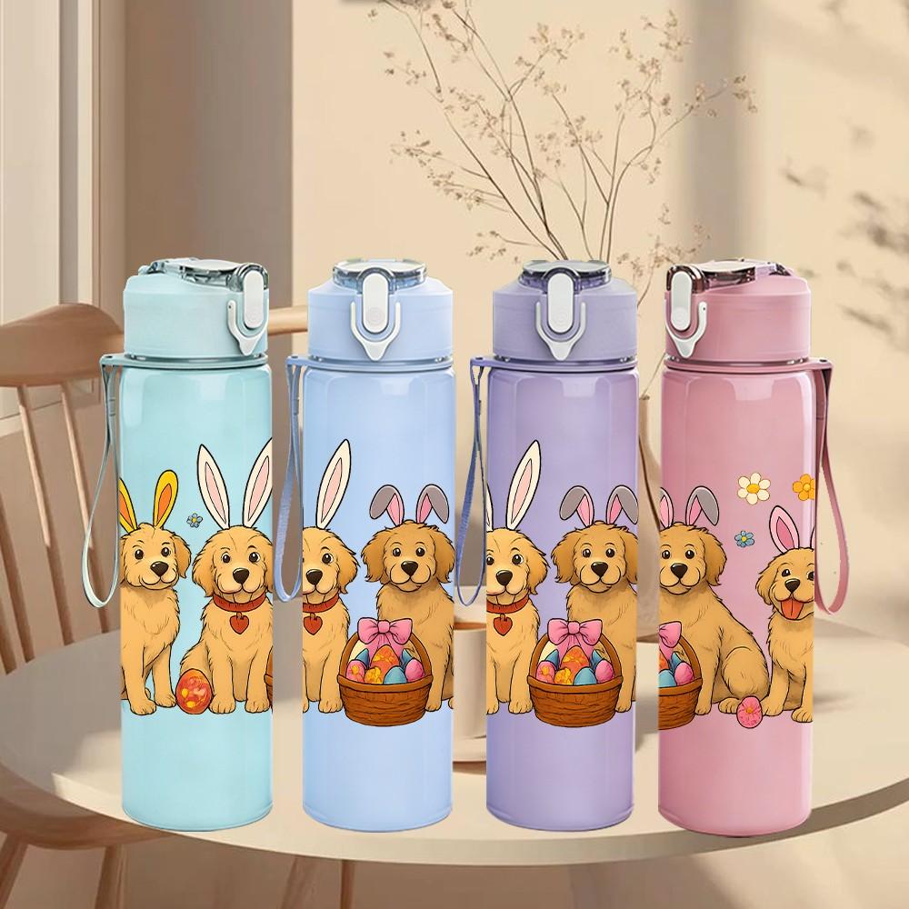 1PC Group Easter Dog Bunnies 750ml Color Plastic Sports Water Bottle Leakproof Flip Straw Lid Suitable for Sports Office Home Use