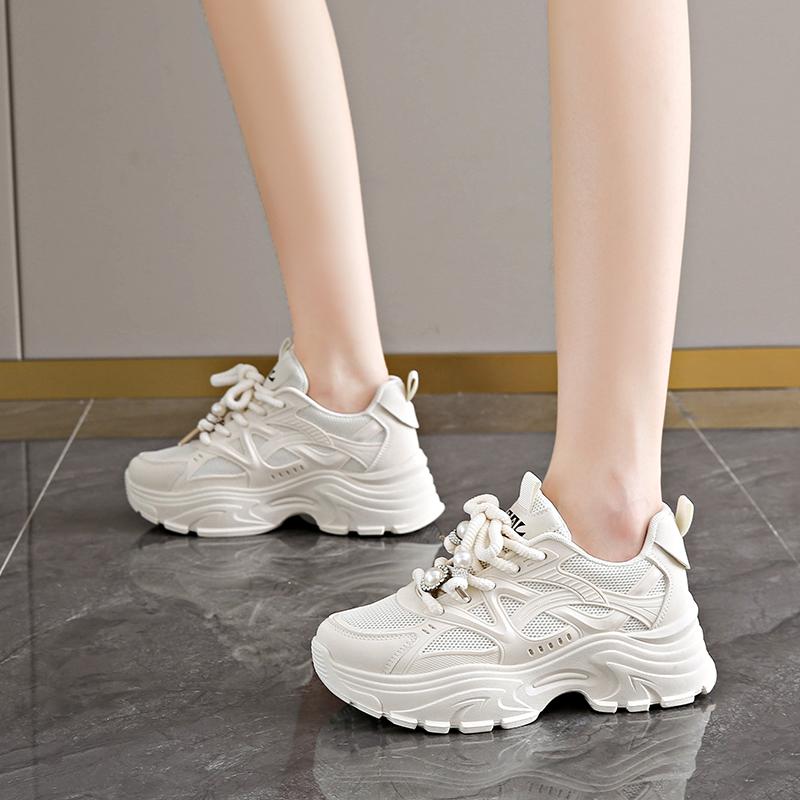 CRLAYDK Designer Women's Platform Chunky Fashion Sneakers Walking Lace Up Dad Shoes Wedge Mesh Trendy Sport Casual Tennis