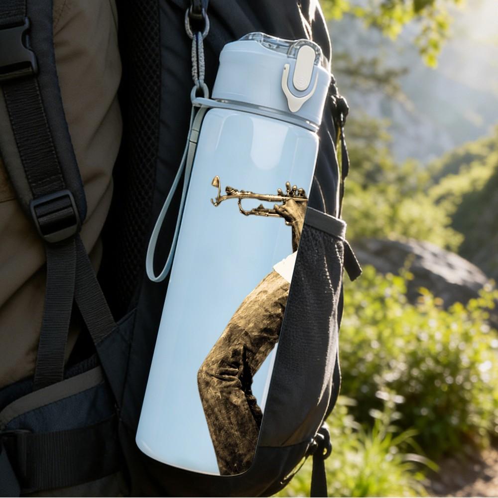1PC Trumpet Player Male Art 750ml sports water bottle leakproof straw lid outdoor office home