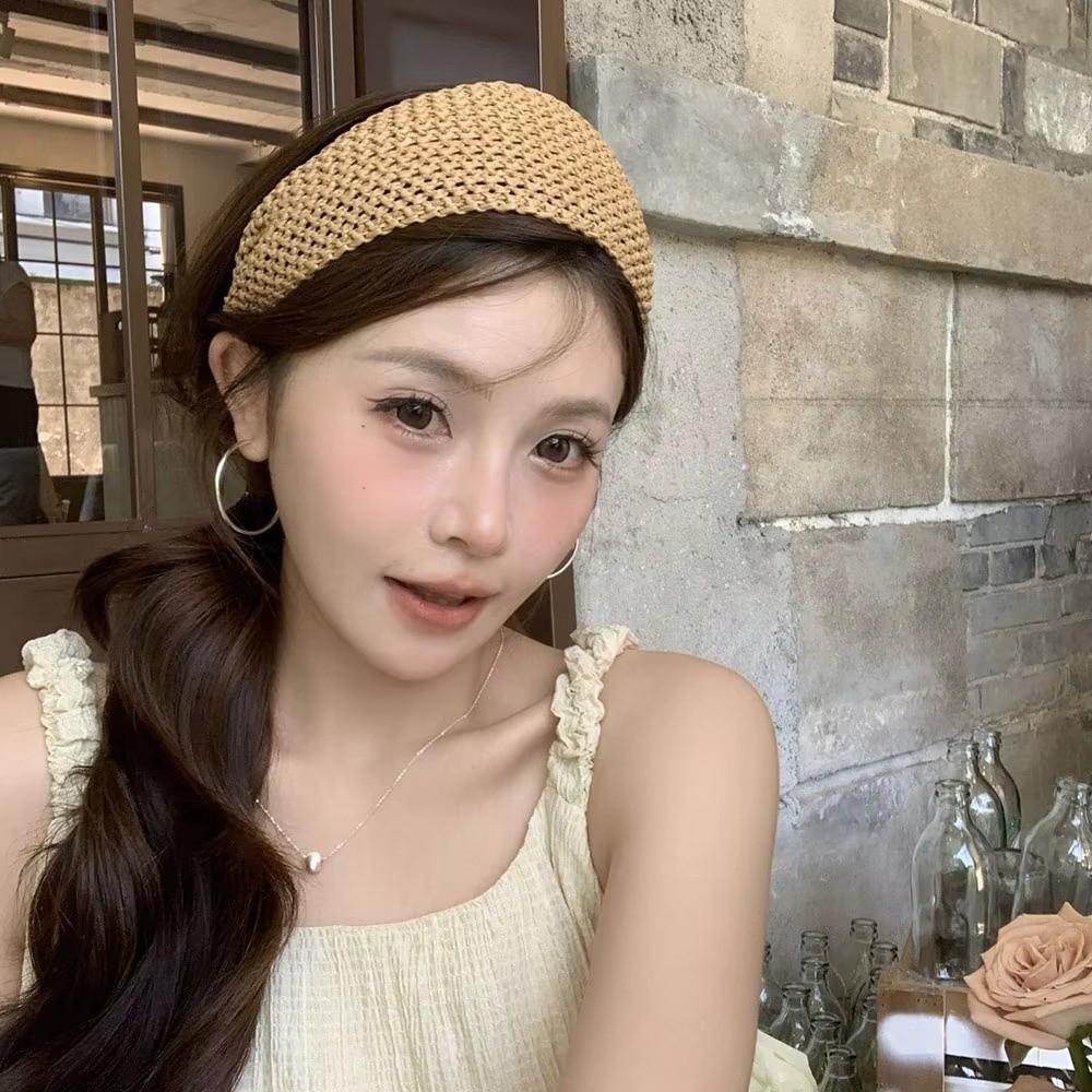 Elegant Straw Braided Headband Boho Style Wide Edge Hair Hoop Rattan Weaving Hairband for Women