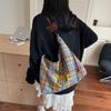 2025 New Plaid Canvas Bag, Korean Handbag, Literary Style Versatile Shoulder Bag, Large Capacity Simple Crossbody Bag