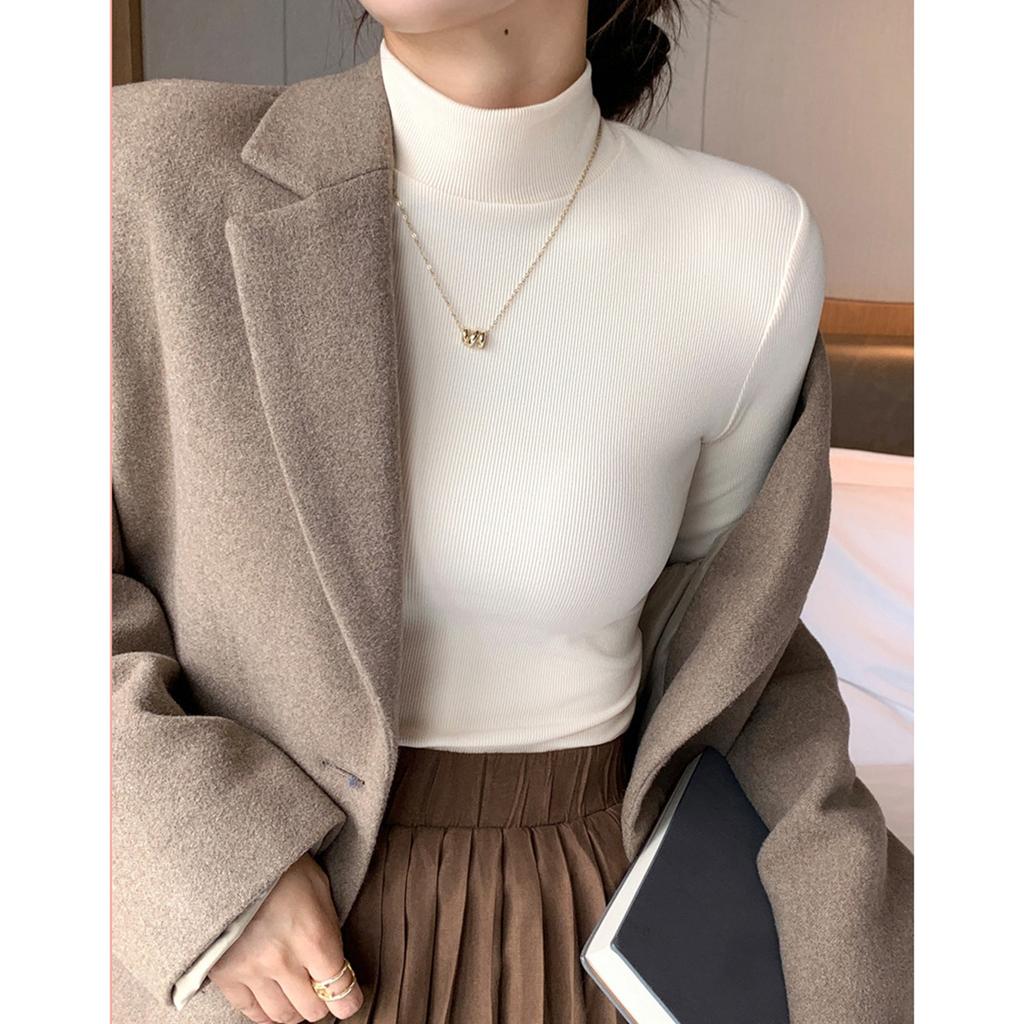 Женская однотонная однотонная футболка с полувысоким воротом и длинным рукавом