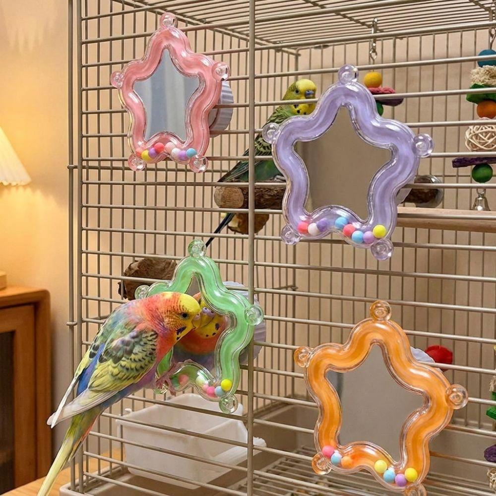 Spinner Rattle Star Rotating Parrot Mirror Toy Mirror Parrot Interactive Toy Small Parrot