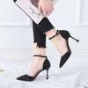 2025 Summer New One-word Buckle Bag Head Sandals Female French Girl Pointed Head Fairy Wind Stiletto Sexy High Heels