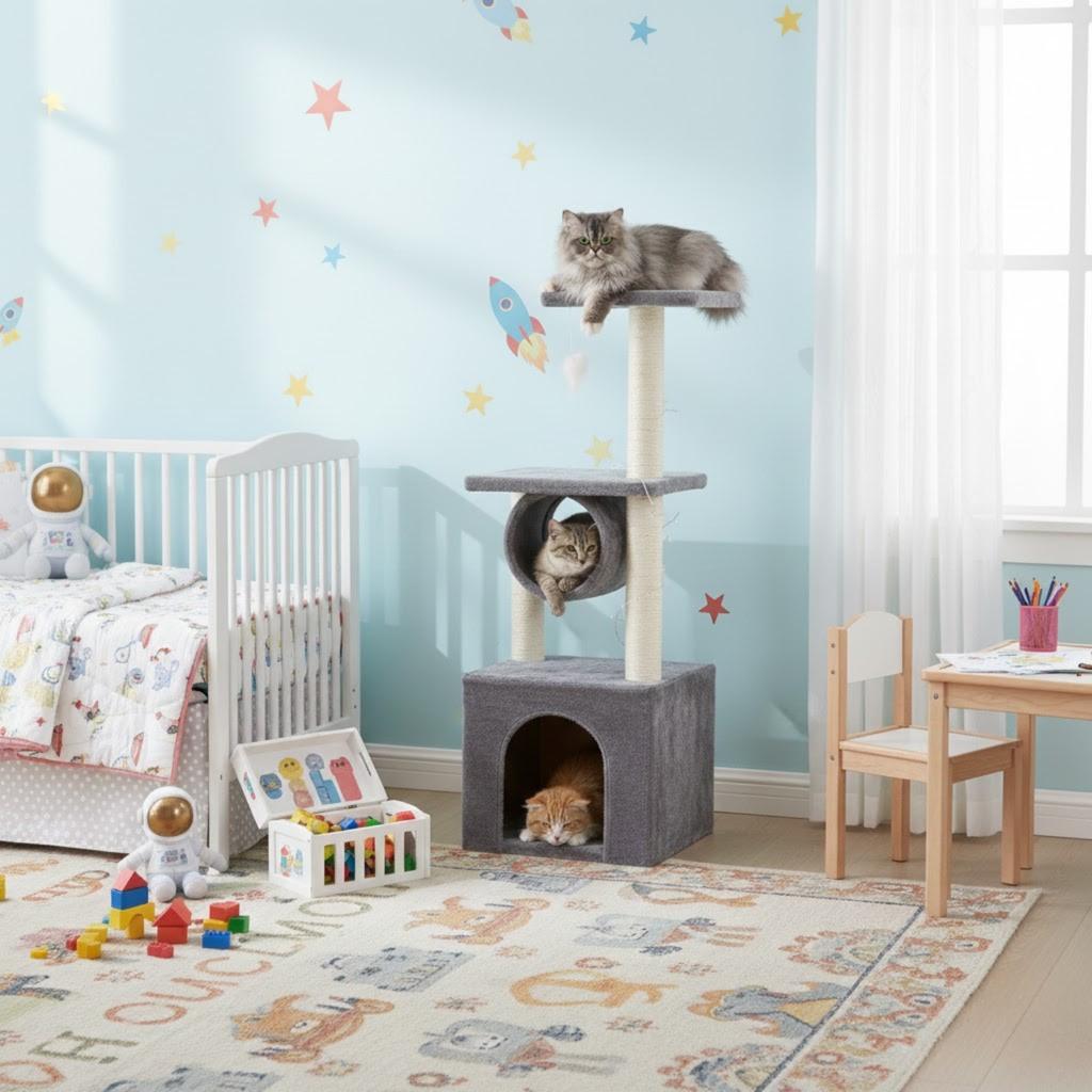 Когтеточка для большой кошки, домик-когтеточка, башня, тоннель, лежанка + игрушка PetJet