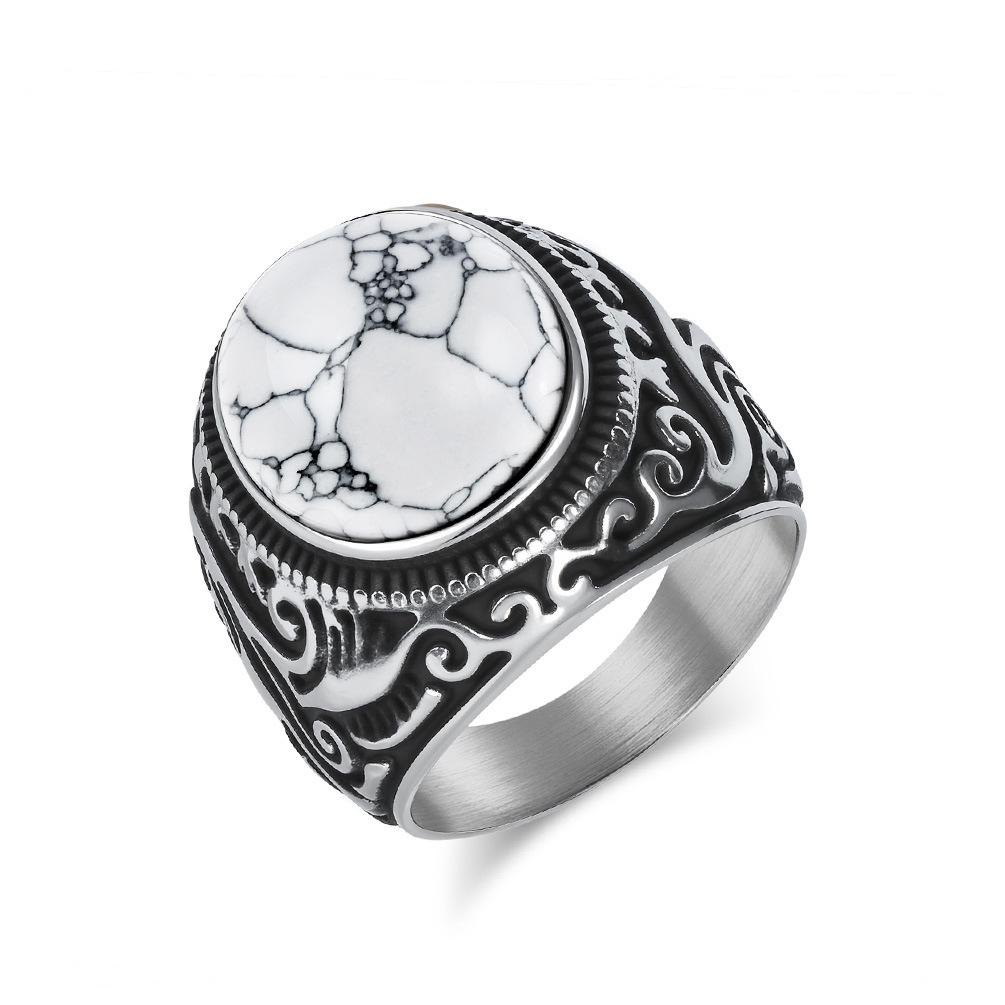 2025 Vintage Carved Tiger Eye Stone Ring, Men's Personalized Black and White Turquoise Ring, Fashionable Jewelry