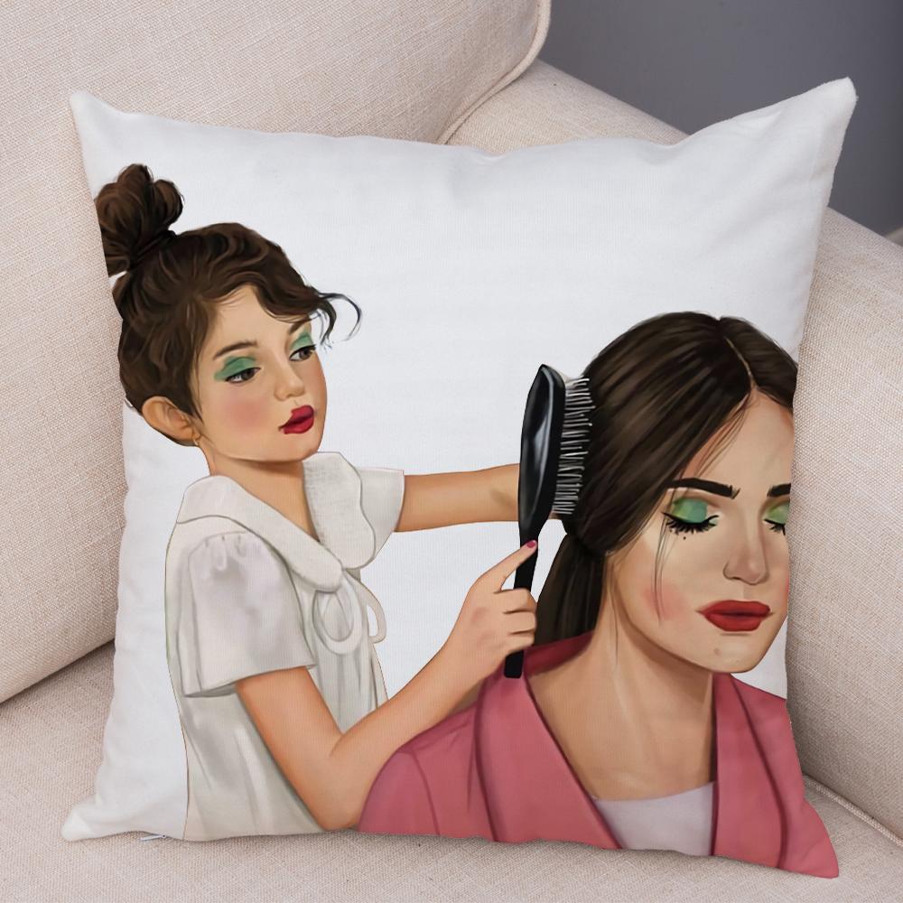 Contemporary Female Character Design Cushion xcm Love Yourself Good Morning World Hair Care Art Woven Fabric Decor Pillow