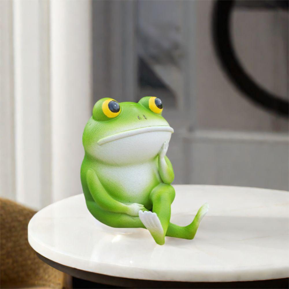 Мультяшная фигурка думающей лягушки, милое украшение животного, креативная маленькая статуэтка лягушки, для дома, для рабочего стола