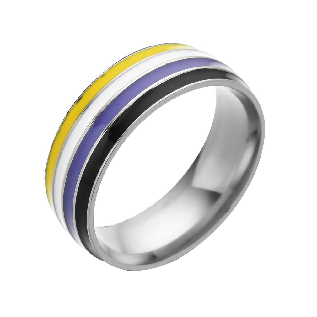 2025 New Fashion Bisexual Pride Iridescent Stainless Steel Ring European and American Homosexual Rainbow Ring Accessories