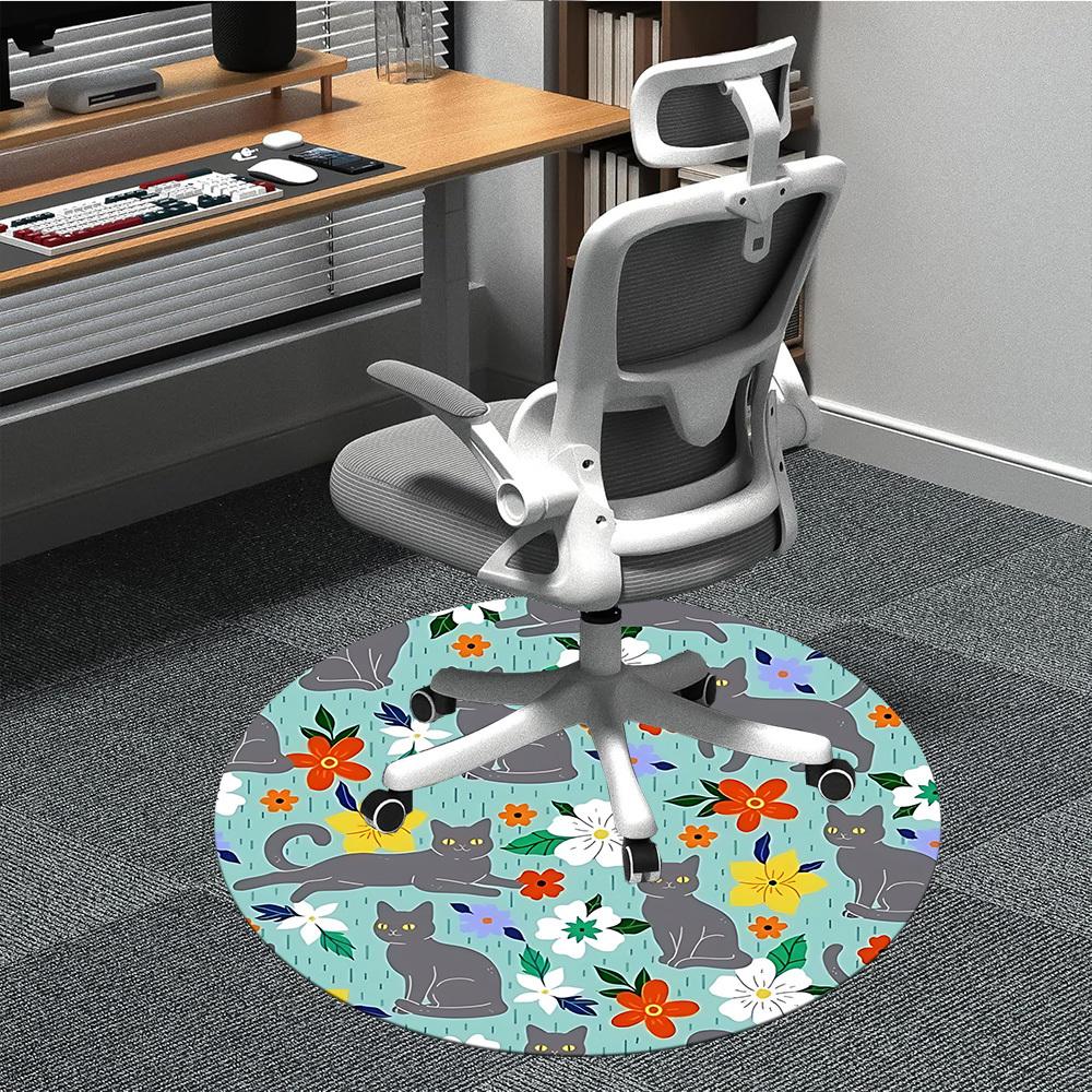 1pc Cat Floral Chair Carpet for Office, Non-slip, Soft and Durable Office Rug for Interior Decoration, Perfect for Office yy260313070