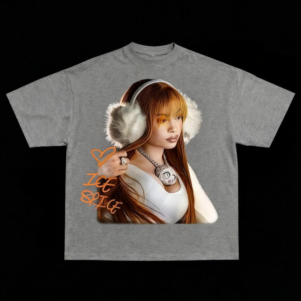 Американский уличный тренд Футболка с рисунком девочки Ice Spice Женская футболка Лето Новинка Мужская и женская уличная одежда