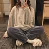Women's Winter Plush Pajamas Set: Long-Sleeve, Solid Color, Thick Coral Fleece for Home or Outdoor Wear