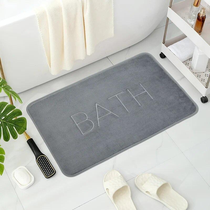 Minimalist Solid-color Bath Entrance Mat "BATH" Letter Design Modern Home Decor Carpet Soft Non-Slip Rug for Living Room