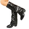 Pointed Toe Plus-size Pleated Sleeve Mid-heel Trouser Boots 2025 Winter New British-style High Boots for Women