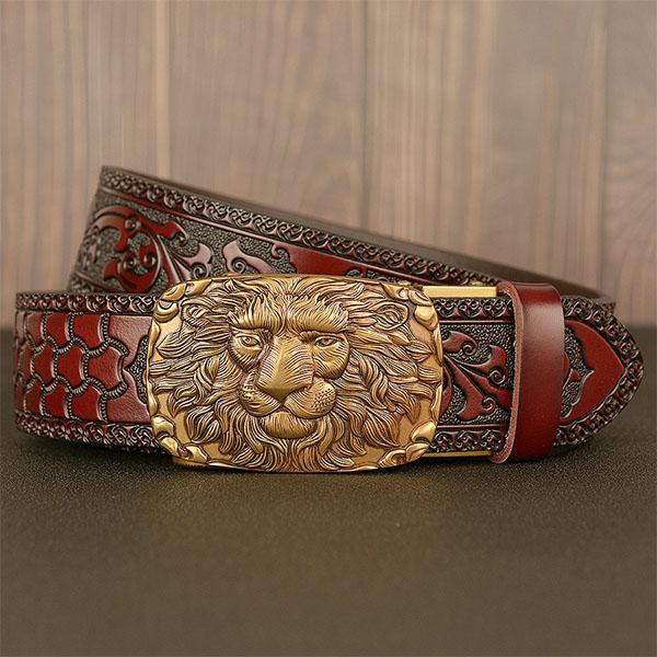 Belt Genuine Leather Belt for Men Carving Pattern Automatic Buckle Belt Strap for Jeans