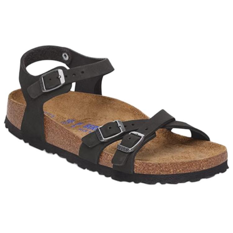 Birkenstock Kumba Нубуковые пляжные сандалии женские Черные узкие 1029526