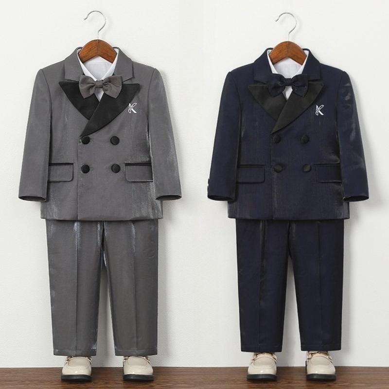 Boys Shiny Tuxedo Suit Set Double Breasted Blazer with Contrast Lapel Kids Formal Performance Outfit Wedding Party Clothes for 1-11Y