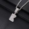 Zircon Inlaid Rock Sugar Initial Pendant Necklace - European & American Hip-Hop Style