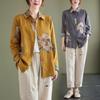 Spring Cotton Linen Shirts LadiesTop Floral Print Blouse for Women Retro Loose Plus Size Long Sleeve Shirt