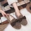 Модная женская обувь в корейском стиле с мелким вырезом, 2025, зимняя, меховая, удобные лоферы, повседневная, мягкая, теплая, на плоской подошве, с бантом, слипоны, женская обувь
