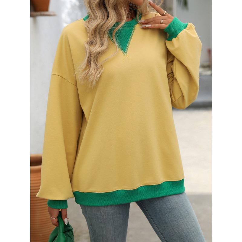 Осенне-зимняя женская однотонная свободная толстовка с круглым вырезом и вилкой