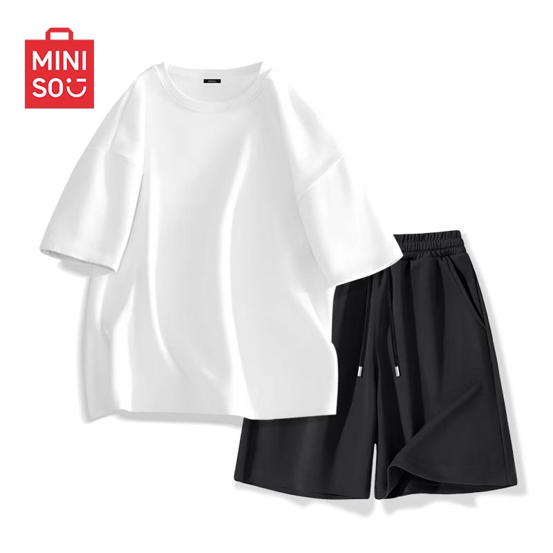 MINISO Мужской летний комплект из хлопковой футболки и шорт
