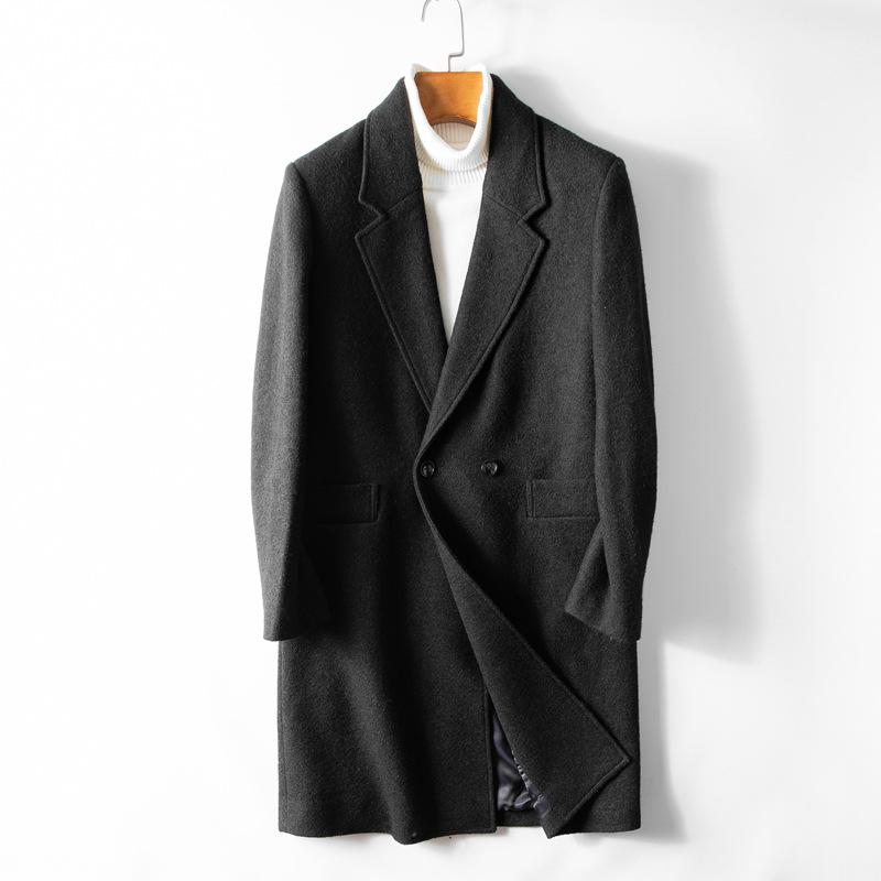 Winter New Woolen Coat Men's Casual Men's Coat Warm and Thickened Mid-length Wool Coat Men's Trendy