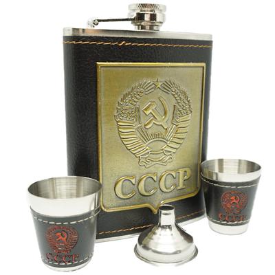 Фляга для кемпинга Praxia CCCP в советском стиле, 8 унций (220 мл) [Включает чехол с логотипом, воронку и два стакана]
