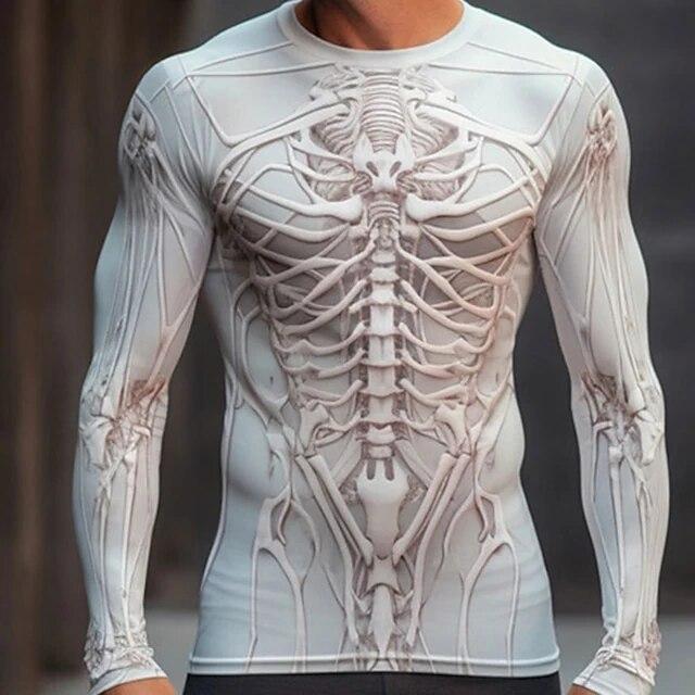 Мужской уличный винтажный оверсайз-топ с круглым вырезом и длинными рукавами, одежда с трендовым принтом, 3D узором черепа, модный длинный рукав, размер S-6XL