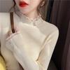 Women's Slim Fit Knitted Half Turtleneck Sweater with Lace Edge - 2024 Autumn/Winter Collection
