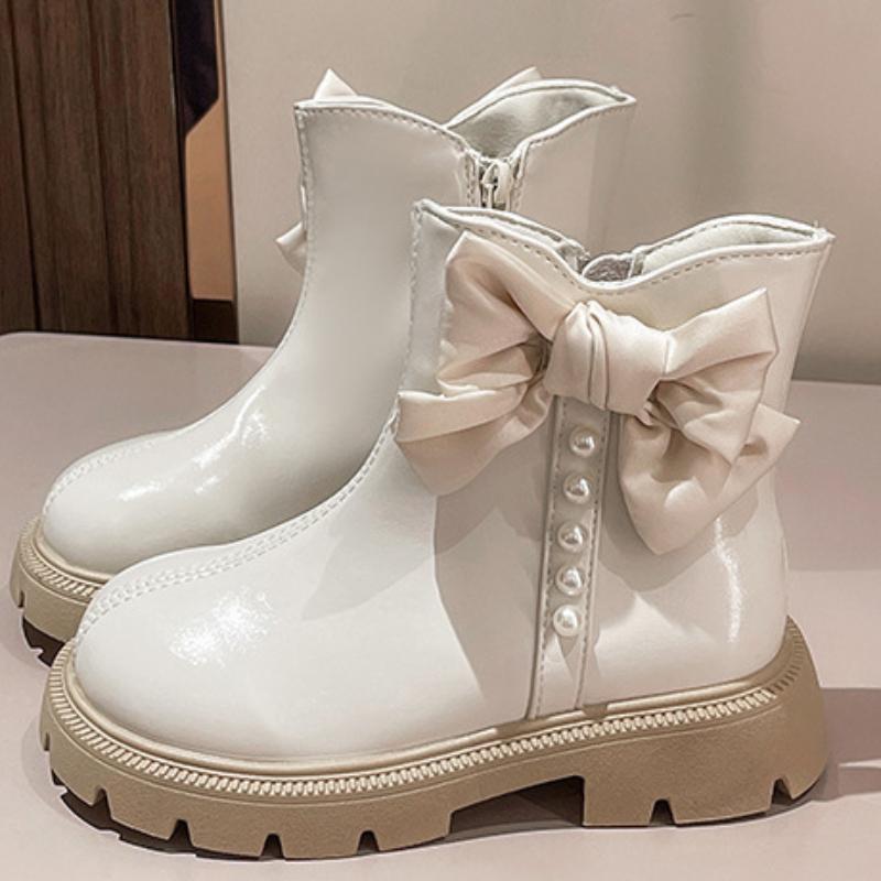 Детские короткие ботинки для девочек, обувь на осень-зиму, теплые кожаные детские милые модные зимние ботинки для малышей, принцессы, плюшевые ботинки