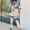 Женский комплект из двух предметов: топ с круглым вырезом, длинным рукавом и принтом и облегающие брюки, больших размеров