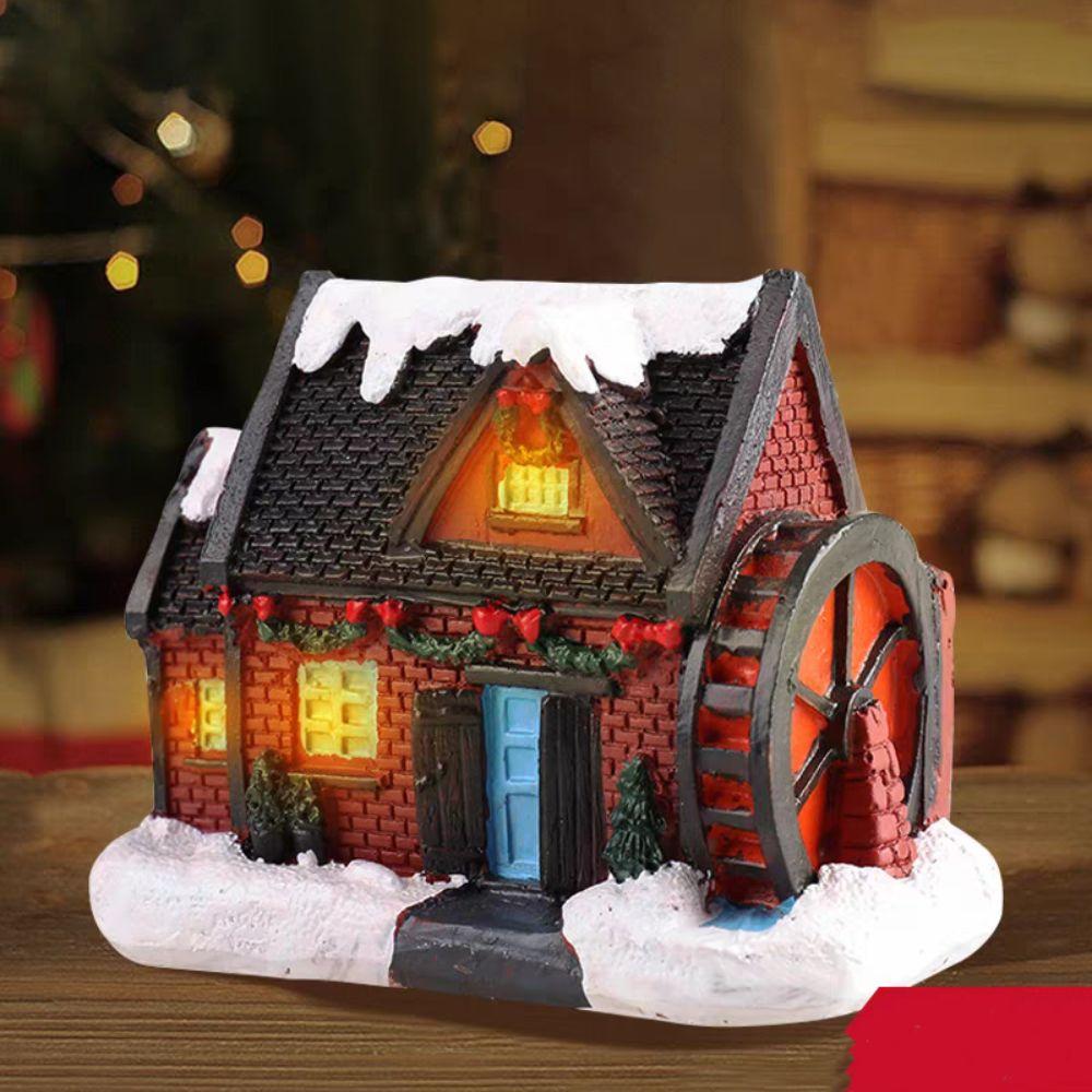 Cute Christmas Glowing Small House Resin Warm Light LED Light Snow House Elegant Luminous Mini House Miniature Home Xmas Decor