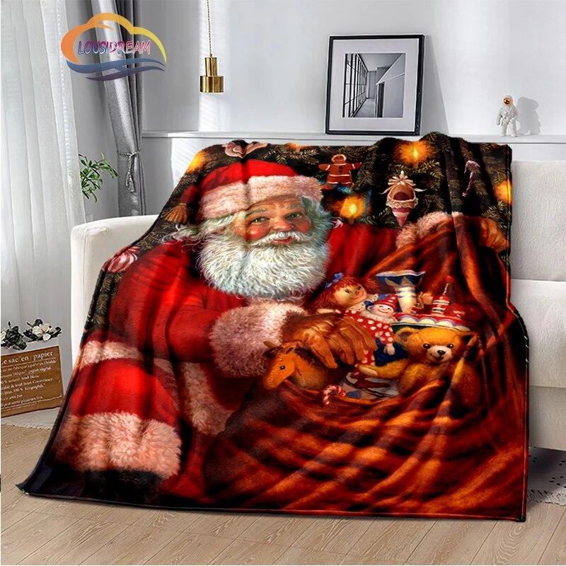 Christmas Series Flannel Cashmere Blanket Santa Pattern Comfortable Warm Sofa Bed Gift Blanket