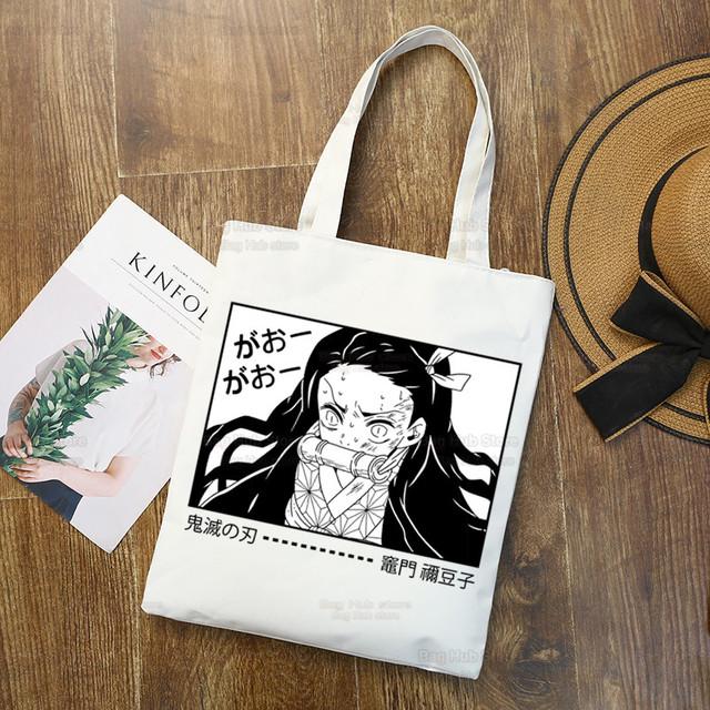 Tanjiro Nezuko Demon Slayer Холст Сумка Harajuku Женский Kimetsu No Yaiba Сумка для покупок Колледж Оригинальная сумка через плечо Ежедневное использование