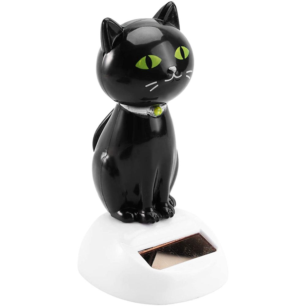 Black Eco Friendly Ornament Solar Toy Doll Dancing Cat Figure Shaking Head Cat Bobble Head Doll