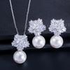 Bridal Pearl Earrings Pendant, Snowflake Pearl Zircon Necklace Earrings Set