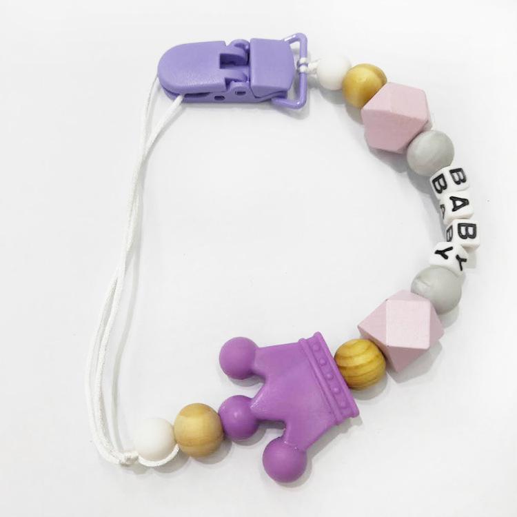 Цепочка с зажимом для детской соски, держатель для детской соски, деревянный ремешок для поводка для соски с бисером и кристаллами, металлические зажимы для соски, цепочка для пустышки