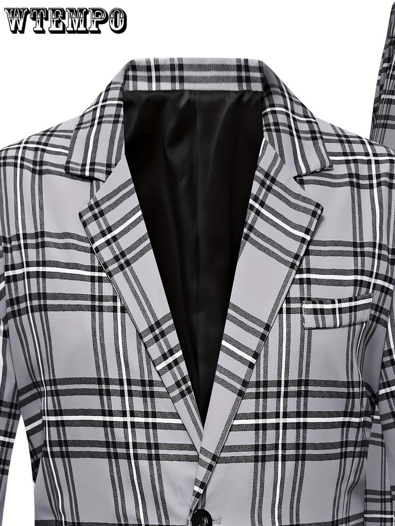 Комплект из 2 предметов: мужской клетчатый костюм больших размеров, пиджак на одной пуговице с лацканами и брюки для делового и повседневного ношения, подходящий для официальных мероприятий