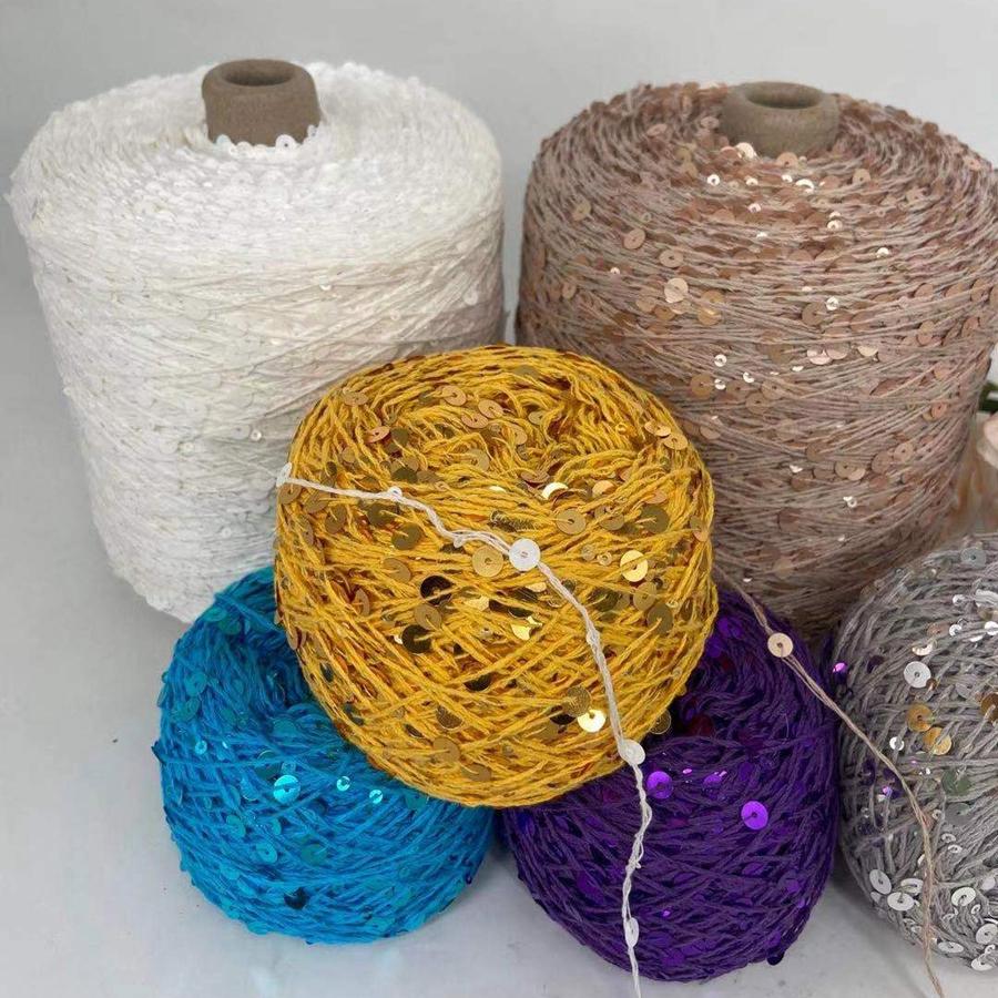 50 г/моток 140 м хлопчатобумажная пряжа для ручного вязания с пайетками 3 мм+6 мм для самостоятельного вязания женского шерстяного свитера, шапки и шарфа