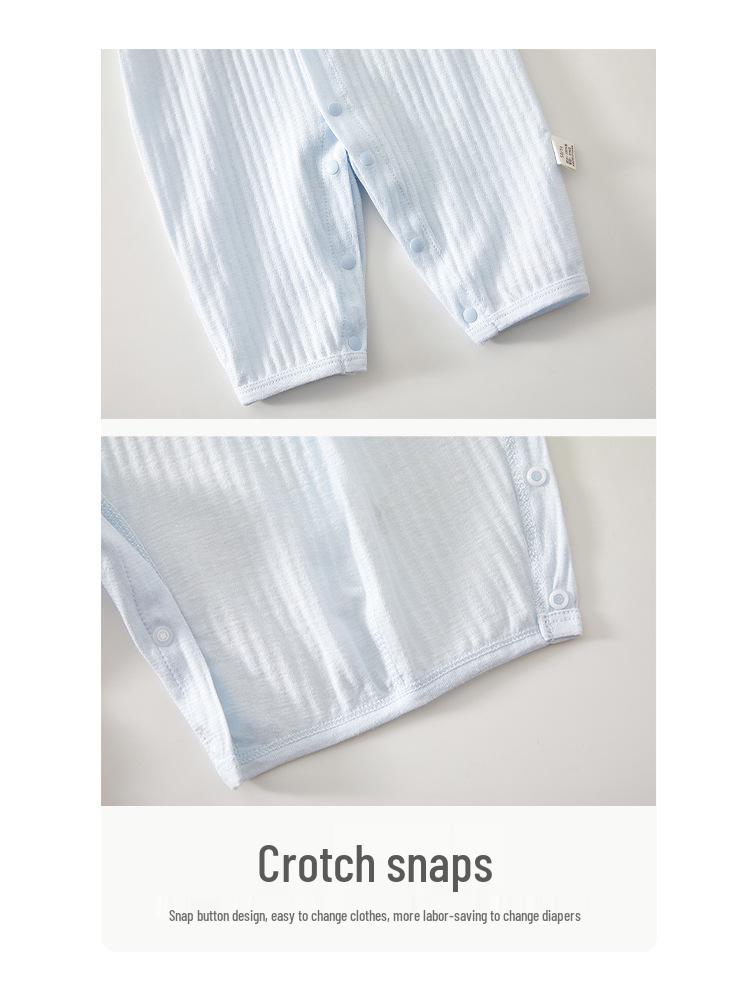 Summer Baby Long-Sleeve Cotton Romper - Lightweight Wrap-Around Air Conditioning Suit