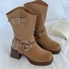 Мода ретро женщина вестерн ковбойские сапоги мода слипоны высокие сапоги осень зима высокий каблук женская обувь 2024