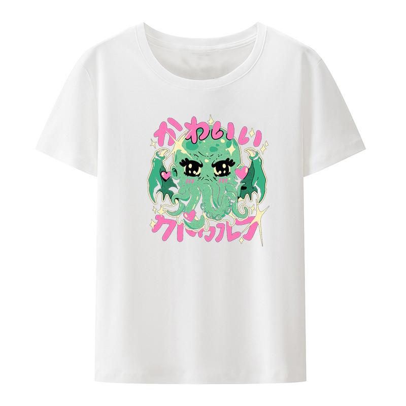 Cutethulhu Loves Funny Graphic Character Interesting Print Tshirt Blouse Poleras Mujer Womens Cropped Leisure Student Roupas