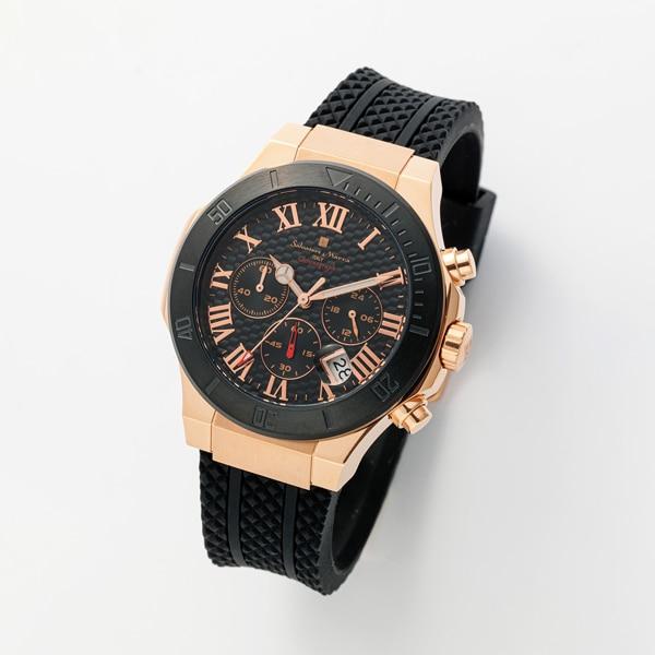Salvatore Marra Men's Chronograph Rubber Strap Rose Gold/Black SM23106-PGBK Wrist Watch
